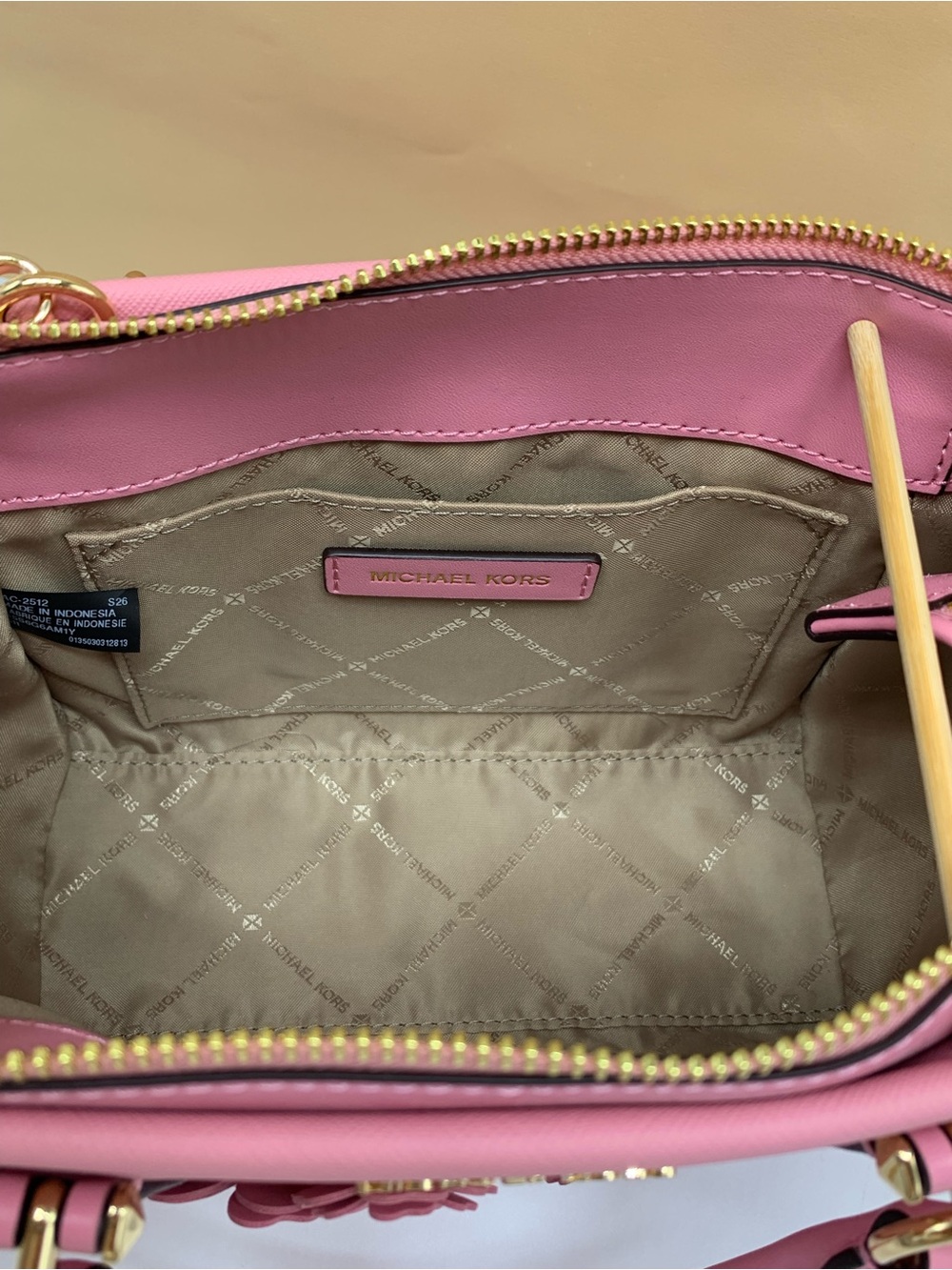 Michael Kors Marilyn Small Floral Embellished Satchel Carnation color - Picture 10 of 14